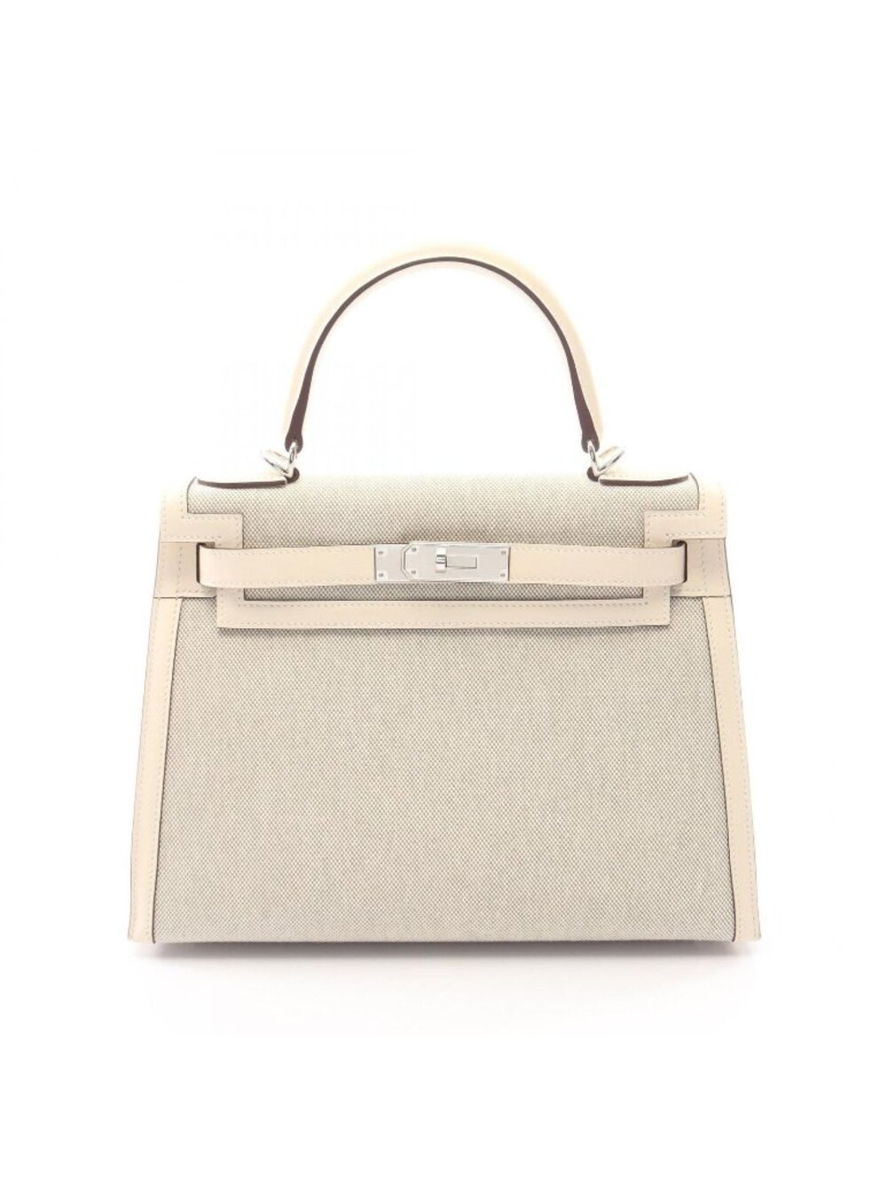 Hermes Kelly 28 Sellier 2-Way Ecru Nata Canvas Leather Handbag